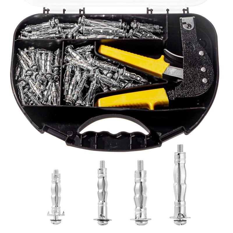 MAEXXNA Hollow Wall Anchor Heavy Duty Zinc Plated Steel Bolt Hollow Drive Wall Anchor Screw Set for Drywall,Multiple Sizes Assortment Kit (4size88pcs) - Image 1